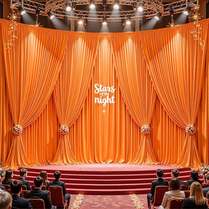 40ftx10ft Wrinkle Free Orange Backdrop Curtain - 10 Feet Photography Backdrop Drapes, Silky Polyester Back Drop Cloth for Wedding Baby Shower Balloon Arch Background - Image 2