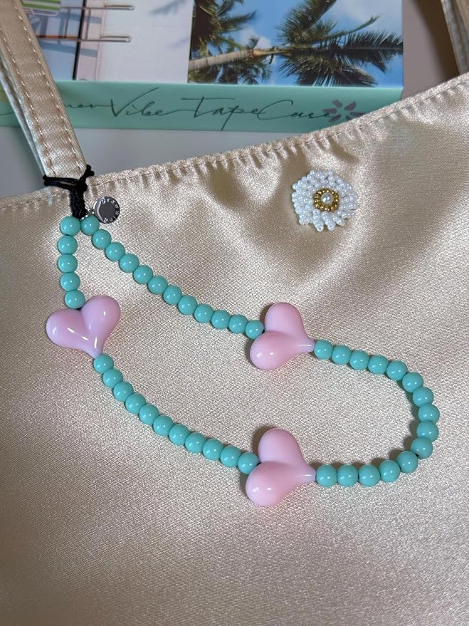 Drawwind Phone Charm Beaded Wristlet Strap Universal Cell Phone Lanyard Cute Bracelet Wrist Strap Beaded Chain String Handmade Accessories for Case Camera Bags (Love Hearts) - Image 5