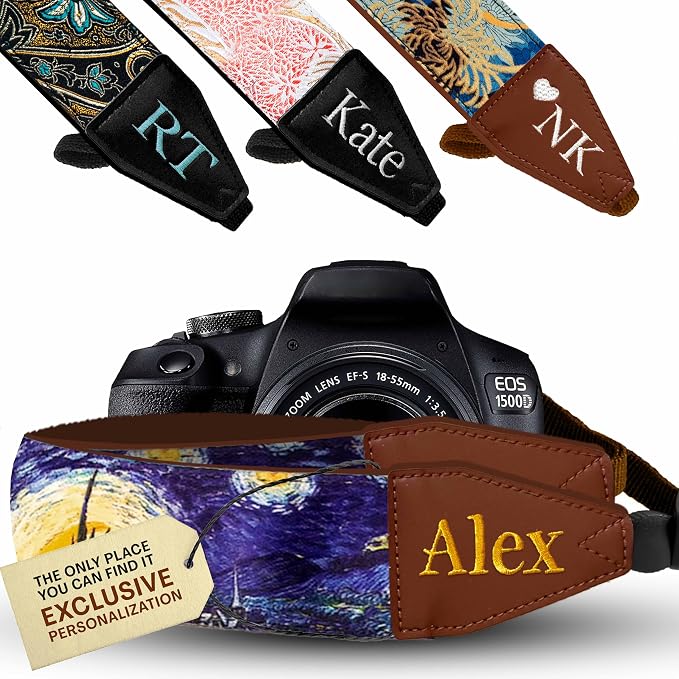 Art Tribute Camera Strap Personalized With Name - Shoulder, Crossbody & Neck Camera Strap for Photographers, Fits All Cameras, Canon Nikon Sony Fujifilm, Padded Strap W/Quick Release & Leather Ends by ArtTribute
