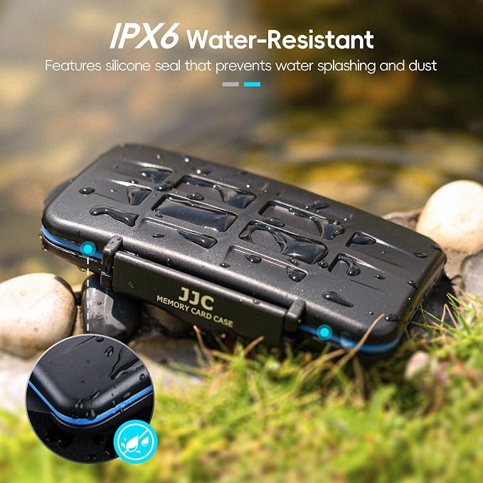 JJC Memory Card Case Holder for 4 CFast Compact Flash/8 SD/16 Microsd Card | 28 Slots CF Card Storage Case, IPX6 Water-Resistant & Shockproof, Durable ABS Shell with Rubber Interior, Includes Carabiner - Image 4
