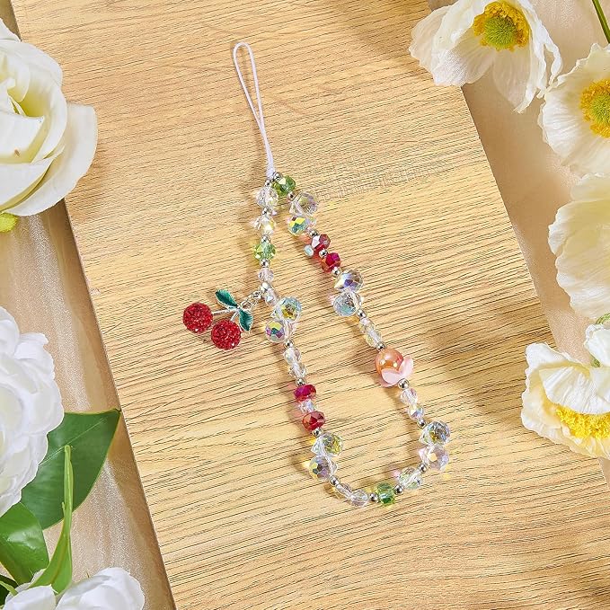 BEEFLYING Cherry Beaded Phone Charm Wrist Strap for Case, Dazzling | Y2K Cell Phone Chain with Cherry Pendant, for Bag Keychain Camera Wallet - Image 4