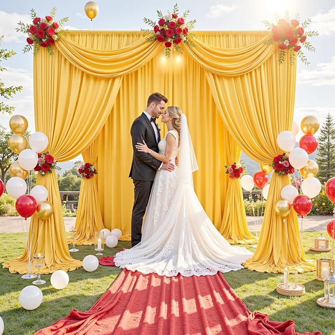 20 ft x 10 ft Wrinkle Free Yellow Backdrop Curtain for Parties, Ginger Polyester Photo Backdrop Drapes,Thick Background 4 Panels 5ft x 10ft for Baby Shower Wedding Birthday Party Backdrop Stand - Image 9