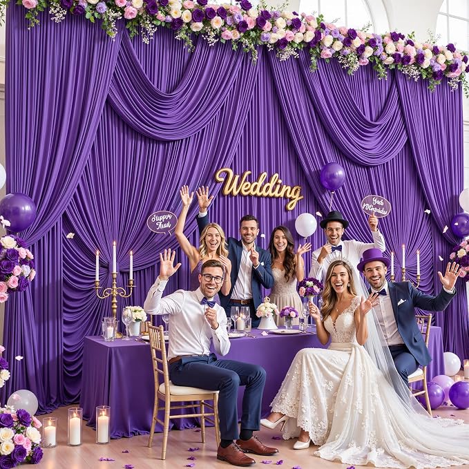 6 Panels Purple Backdrop Curtains for Wedding Party Wrinkle Free Backdrops Curtain Drapes Fabric Decorations Photo Back Drop Cloth for Baby Shower Photography Stage Reception 30ft(W) x 12ft(H) - Image 2