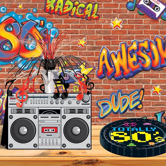 Beistle 80's Grafitti Props, 15 Pieces, 3"-3' 7" - Printed Plastic 1980's Themed Party Decor, Decade Backdrop Cut Outs - Image 3