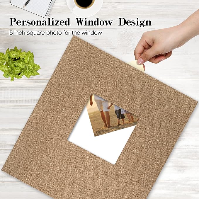 potricher Photo Album 4x6 Pictures, 1000 Pockets, Linen Cover, Khaki | Linen Cover, Front Window, Large Capacity 4x6 Picture Albums, Photo Book for Family, Wedding, Anniversary, Baby, Keepsake - Image 2
