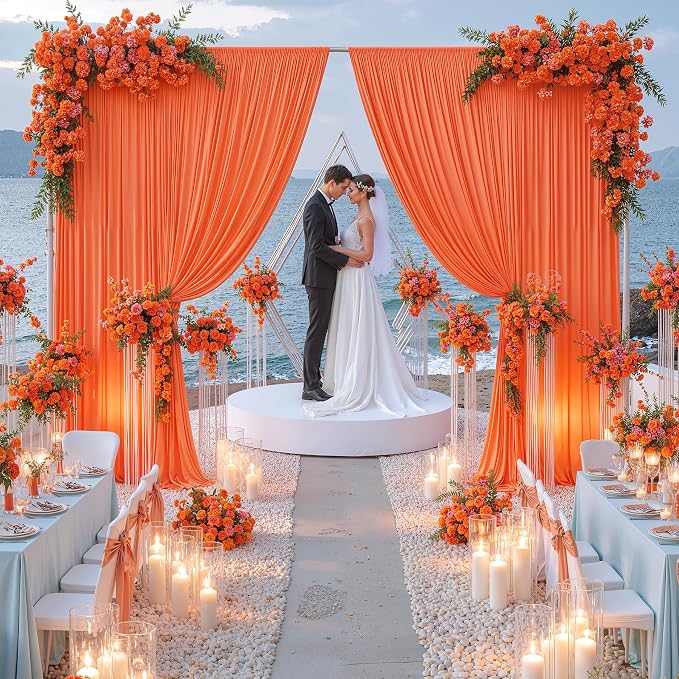 10 ft x 10 ft Wrinkle Free Orange Backdrop Curtain for Parties, 2 Panels 10ft Polyester Orange Photo Backdrop Drapes for Graduation Birthday Wedding Party Stage Curtains by Outpain