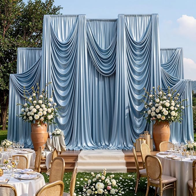 20x10ft Dusty Blue Sequin Backdrop Curtains, Wrinkle Free Glitter Backdrop Drapes for Wedding Parties Photography Stage Decor, Non-Shedding 4 Panels Set (5x10ft Each) by Outpain