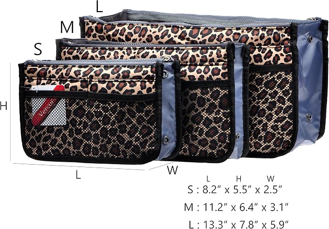 Vercord Purse Organizer Insert for Handbags Bag Organizers Inside Tote Pocketbook Women Nurse Nylon 13 Pockets Leopard Large - Image 3