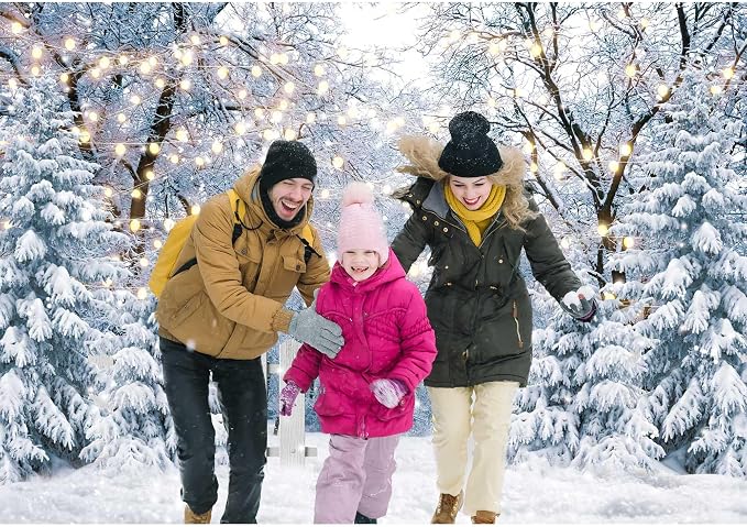 10x8FT Blue Winter Forest Scene Photography Backdrop Wonderland Snowflake Landscape Background for Christmas Xmax Family Holiday Party Decorations Supplies Banner Picture Photo Studio Props - Image 3