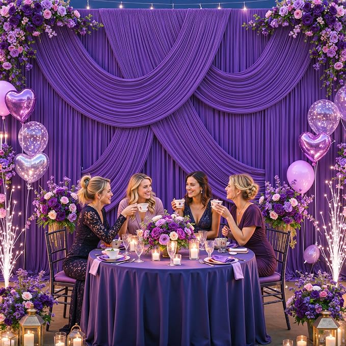 4 Panels Purple Backdrop Curtains for Wedding Party Wrinkle Free Backdrops Curtain Drapes Fabric Decorations Photo Back Drop Cloth for Baby Shower Photography Stage Reception 20ft(W) x 12ft(H) - Image 3