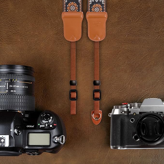 Padwa Lifestyle Brown Flower Camera Strap - 2" Wide Double Layer Cowhide Head Cotton Strap,Vintage Jacquard Embroidery Universal Neck & Shoulder Camera Straps for Photographers and All DSLR Cameras - Image 6