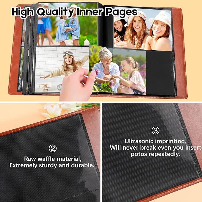 Aevdor 5x7 Photo Album, Holds 272 Photos, Leather Cover, Brown | Clear 5x7 Photo Pockets, Front Display Window, Family, Wedding, Birthday, Anniversary & Travel Memories - Image 5