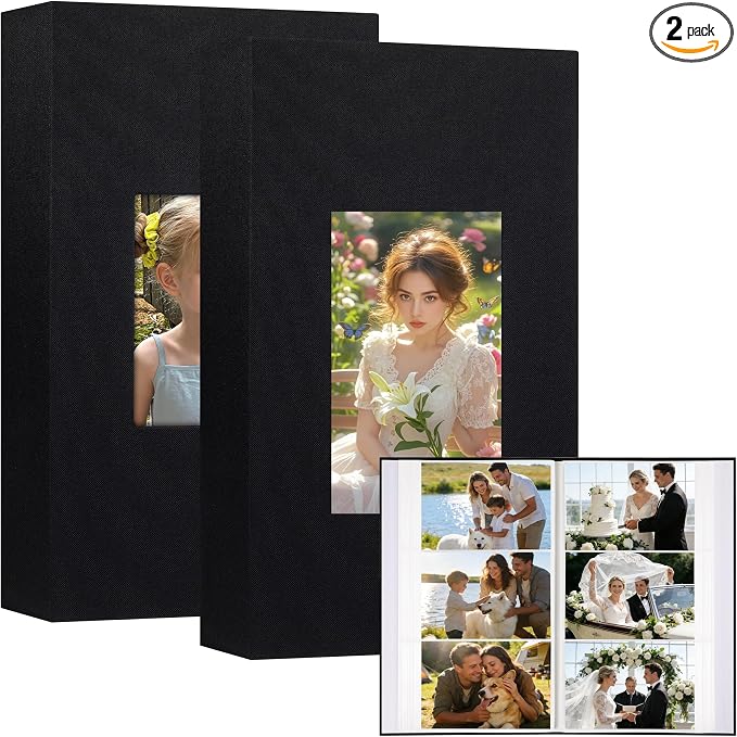 Aevdor 2 Pack 4x6 Photo Albums, Holds 600 Photos, Linen Cover, Black | Linen Hardcover, Slip-In Pockets, Acid-Free & PVC-Free, Store Wedding Baby Vacation Memories by Aevdor
