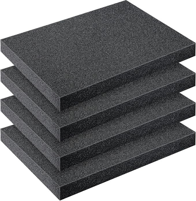 Outus 4 Pcs Cuttable Polyurethane Foam Pads Craft Foam Insert for Cases Packing Padding Camera Toolbox Storage(16 x 12 x 1.5 Inch,Black) by Outus
