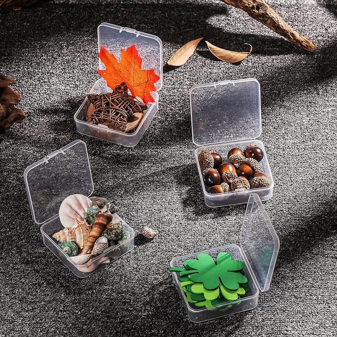 SATINIOR 12 Pack Clear Plastic Beads Storage Containers Box with Hinged Lid for Beads and More (2.75 x 2.75 x 0.67 Inch) - Image 7