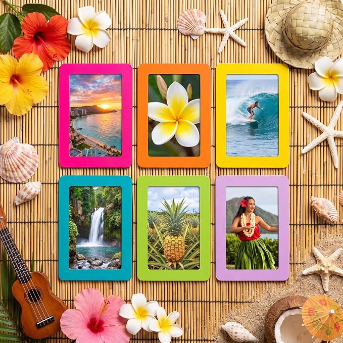 12 Pack 4x6'' Hot Summer Bright Magnetic Picture Frames | Vibrant Colorful Magnet Photo Borders for Refrigerator Locker Classroom Kids Room Decor - Open Face Playful Home Accessories - Image 7