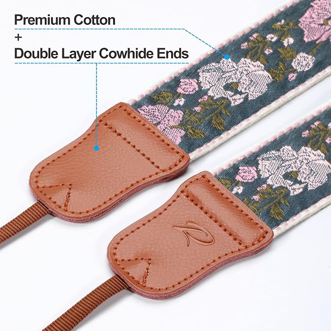 Padwa Lifestyle Vintage Camera Strap - 2" Wide Woven Embroidered Floral Pattern Shoulder Neck Camera Straps for Photographers，Great Gift for Men & Women Photographers - Image 2