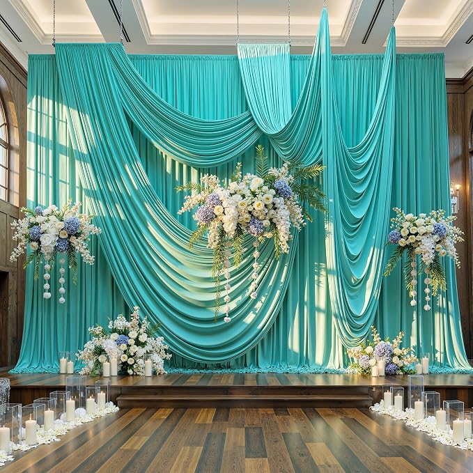 50x12 ft Turquoise Backdrop Curtains for Weddings, Birthdays and Photos | 10 Panels 5x12 ft, Wrinkle-Free Polyester Drapes, Washable, Ironable, 4 in Rod Pocket for Baby Showers Photography Background - Image 7