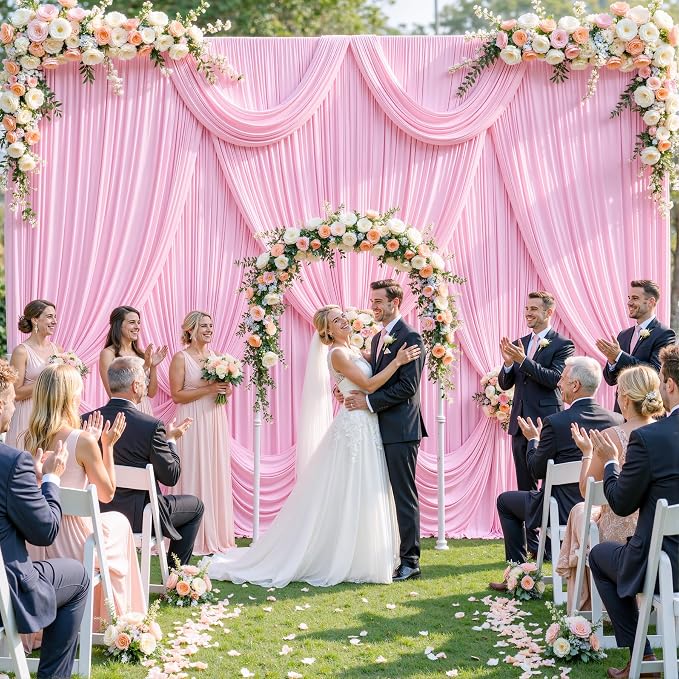 4 Panels Pink Backdrop Curtain for Parties Baby Shower Wrinkle Free Pink Photo Curtains Backdrop Drapes Fabric Decoration for Wedding Birthday Party 20ft(W) x 10ft(H) - Image 3
