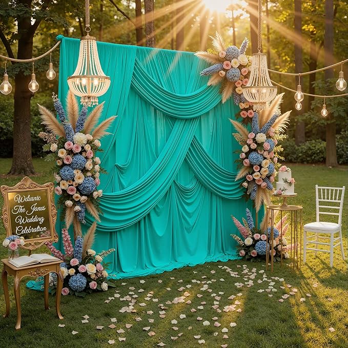 10ft x 10ft Wrinkle Free Turquoise Backdrop Curtains for Parties, Polyester Photo Backdrop Drapes 2 Panels 5x10ft for Wedding Mermaid Birthday Photography Background Party Backdrop - Image 7