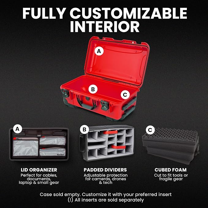 NANUK 935 Hard Case Empty - Waterproof with Wheels, 22"x14"x9" - Dustproof and Impact Resistant, Carry-On Approved for Most Airline - Red - Image 3