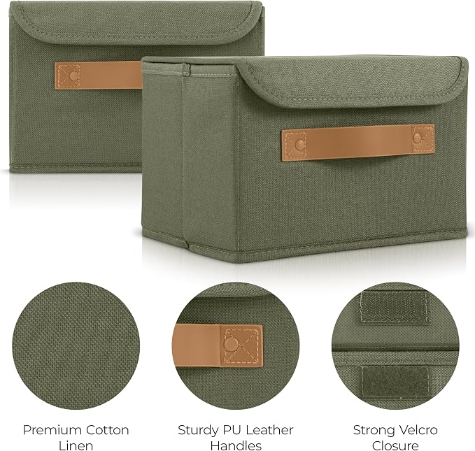 Decorative Linen Storage Boxes with Lids - Spacious Set of 2 Organizer Bins | The Perfect Small Container for Home Decor - Safely Store Photos, Documents and Memory Box Keepsakes in Style - Image 5