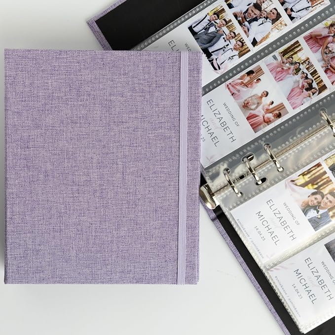 Photo Album For 2X6 Photo Booth Slip In Strips And 4X6 Pictures - 6 Ring Notebook Binder With 20 2 By 6 Sleeves - Fits 80 Photobooth Prints (PURPLE LAVENDER - LINEN HARDCOVER, 2X6) by SMILEWAVE