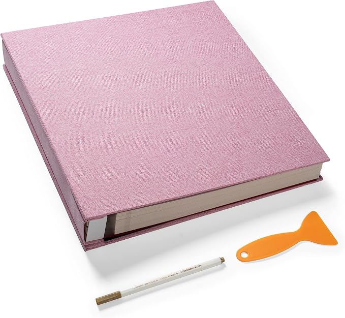 Large Photo Album Self Adhesive 4x6 8x10 10x12 Scrapbook Magnetic Album DIY Scrapbook Length 13 x Width 12.8 (Inches) 120 Sticky Pages Linen Cover DIY Photo Album(Pink) by HenPisen
