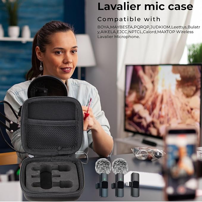 Hard Travel Carrying Mic Case Wireless Lavalier Microphone Case with 3 Slots for Wireless Lavalier Microphone Lapel Clip-on Mic - Image 3