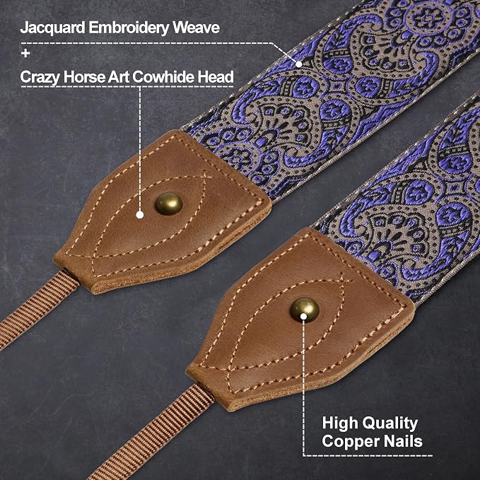 Padwa Lifestyle 2" Wide Classic Crazy Horse Art Cowhide Head Cotton Camera Straps for Photographers - Image 2