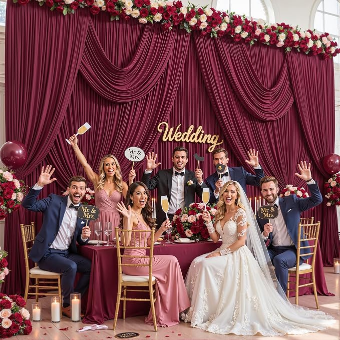 8 Panels Burgundy Backdrop Curtains for Wedding Party Wrinkle Free Backdrops Curtain Drapes Fabric Decorations Maroon Photo Back Drop for Baby Shower Photography Stage Reception 40ft(W) x 12ft(H) - Image 2
