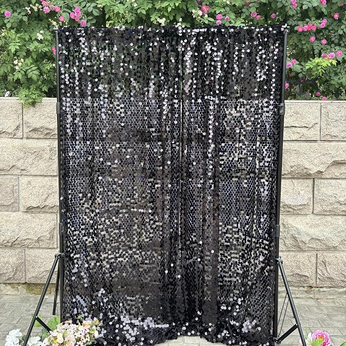 9FTx10FT Black Large Sequin Backdrop for Halloween Party, 1 Panel | 18MM Large Sequins, Glitter Sparkle Photography, Party Wedding Birthday, Wall Decor - Image 6
