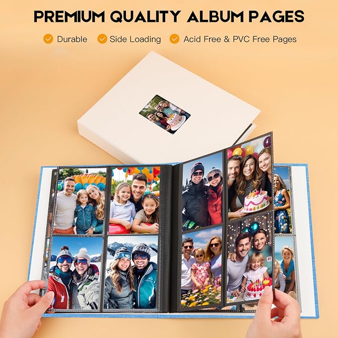 Aevdor 3.5x5 Photo Album, Holds 256 Photos, Linen Cover, Blue | Vertical 3.5x5 Clear Pockets, Front Display Window, Baby, Travel, Family & Anniversary Memories - Image 6