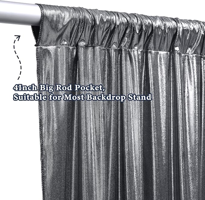 Outpain Thick 20 ft x 10 ft Black Silver Sequin Backdrop Curtain for Parties, Wrinkle Free Glitter Photo Backdrop Drapes 4 Panels 5x10ft Black Silver Back Drop Cloth for Wedding Photography Background - Image 5