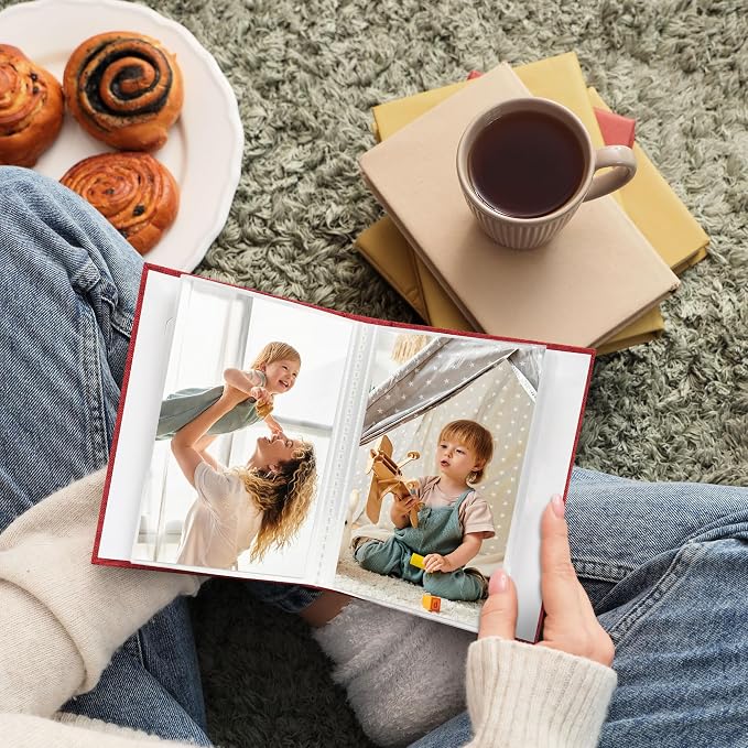 Vienrose Small Photo Album 4x6 Photos, 2 Pack Linen Cover Mini Photo Book, 26-Page Holds 52 Pictures, Baby Memory Book & Gift, Lightweight Brag Book for Photos, Artwork & Postcards Storage, Red - Image 7