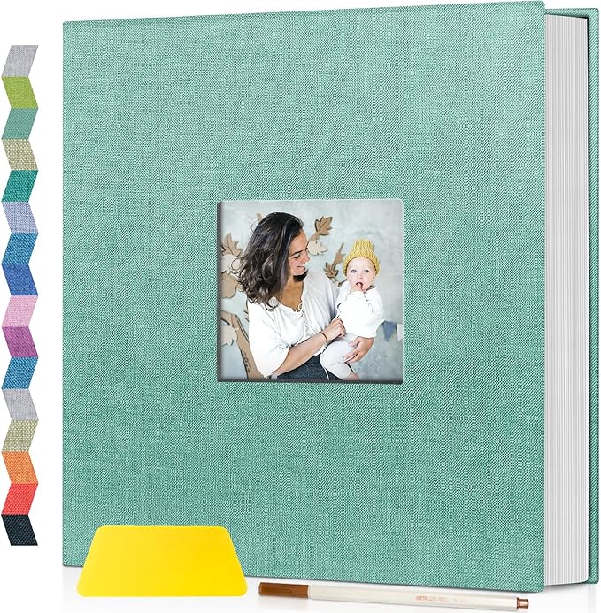 Popotop Photo Album Self Adhesive with Picture Display Window,40 Pages DIY Scrapbooking Supplies Kit for 4x6 8x10 Picture,Linen Cover Memory Book for Baby Wedding, with Scraper and Metallic Pen by Popotop