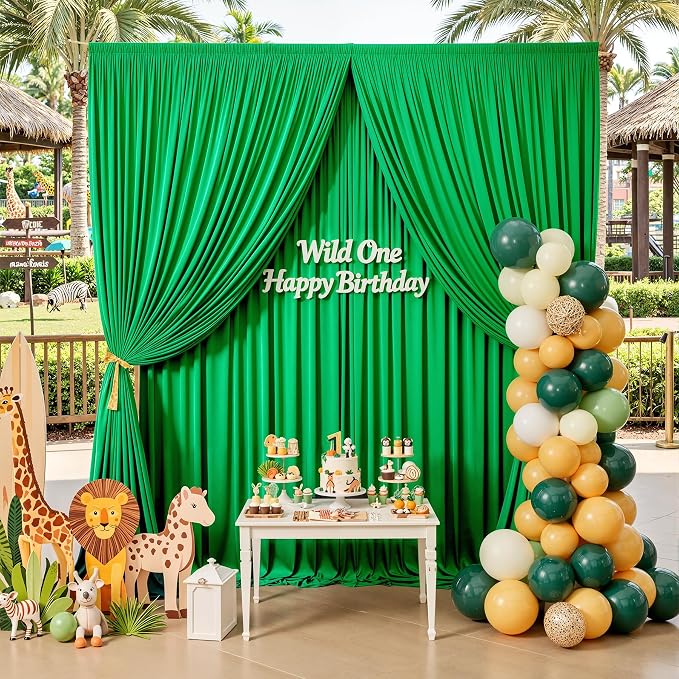 50x12 ft Green Backdrop Curtains for Weddings Parties, Birthdays and Photos | 10 Panels 5x12 ft, Wrinkle-Free Polyester Drapes, Washable, Ironable, 4 in Rod Pocket for Baby Showers Photography Background - Image 7
