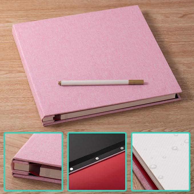 Large Photo Album Self Adhesive for 4x6 5x7 8x10 Pictures Magnetic Scrapbook Album 20 Sheets / 40 Pages Linen Cover DIY Photo Album with A Metallic Pen and and Plastic Board(Pink) - Image 6