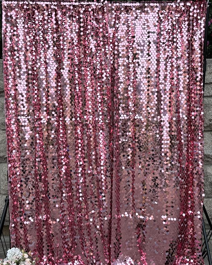 Hot Pink Sequin Backdrop,4 * 10ft Pack of 2 | 18MM Large Sequins, Glitter Sparkle Photography, Party Wedding Birthday, Wall Decor - Image 3