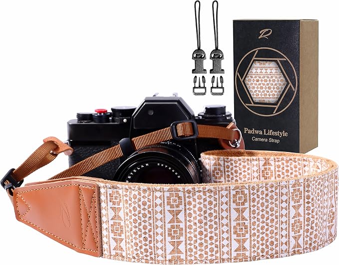 Padwa Lifestyle Cork Camera Strap - 2" Top Layer Cowhide Head Camera Straps for Photographers,Natural Log Crackle Art Print Style,Soft Chamois Velvet Padded Strap Quick Release fits All Cameras by PadwaLifestyleCameraStrap