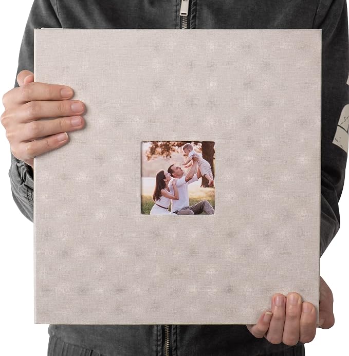 HoneyTolly Large Photo Album Self Adhesive, DIY Scrapbook Album for 600 Photos, 13"x12.6" 120 Pages Linen Cover Memory Book(Light Beige) - Image 7