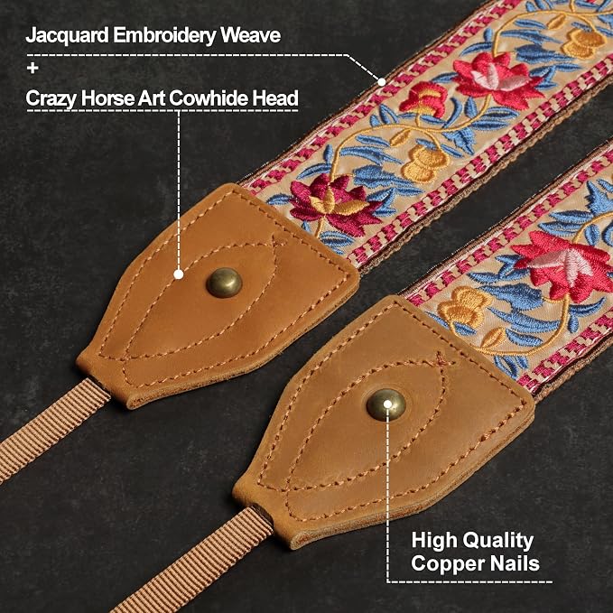 Padwa Lifestyle 2" Wide Classic Crazy Horse Art Cowhide Head Cotton Camera Straps for Photographers - Image 2