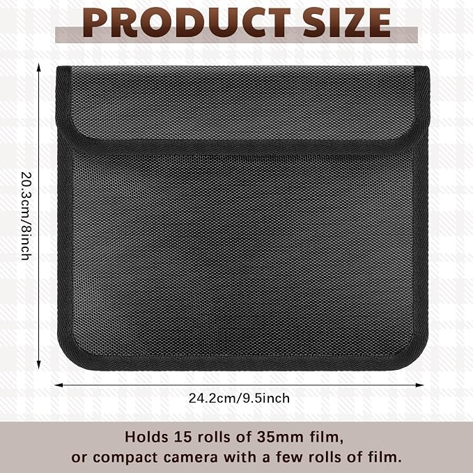2 Pieces Filmguard Bag Waterproof Storage Carrying Case Xray Proof Bags Film X-Ray Protector Radiation-resistant Bag for Photographers Tourists Travelers, Black(711-12B Medium) - Image 2