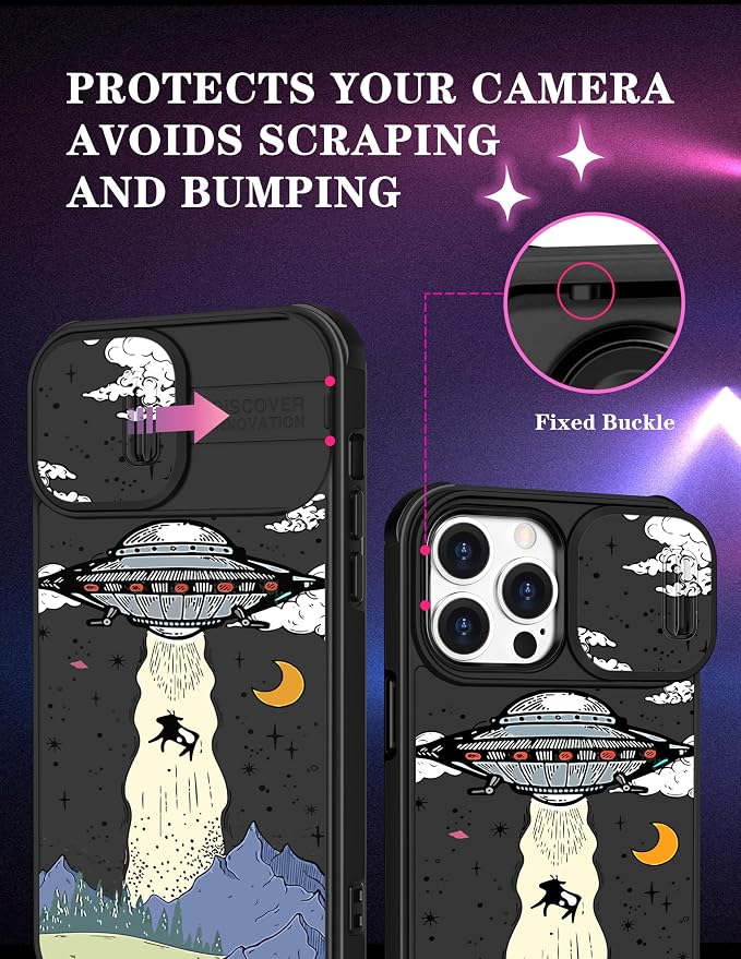 (2in1 for iPhone 11 Pro Max Case Cute UFO for Women Cool Aliens Phone Cover Fashion Universe Unique Design with Slide Camera Cover Protective Case for iPhone 11 ProMax 6.5'' - Image 3