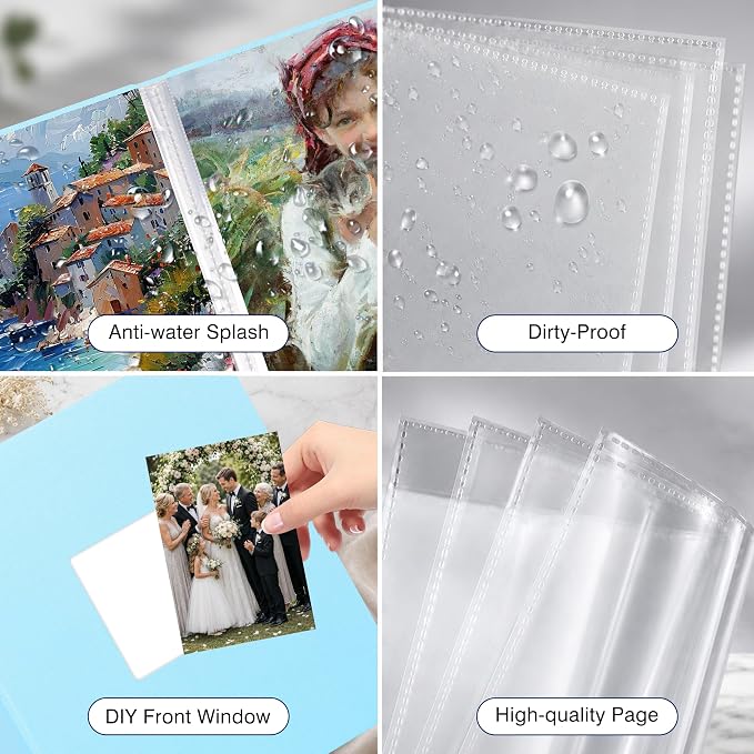 Aevdor 11x14 Photo Album and Art Portfolio, 64 Photos, Linen Cover, Blue | Front Display Window, Clear 11x14 Sleeves for Oversized Prints, Certificates, Artwork & Drawings - Image 6