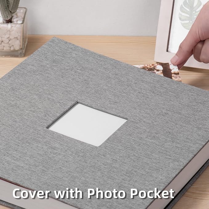 HoneyTolly Large Photo Album Self Adhesive, DIY Scrapbook Album for 600 Photos, 13"x12.6" 120 Pages Linen Cover Memory Book(Grey) - Image 2