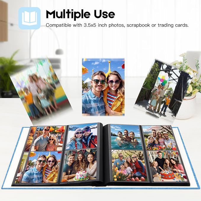 Aevdor 3.5x5 Photo Album, Holds 256 Photos, Linen Cover, Blue | Vertical 3.5x5 Clear Pockets, Front Display Window, Baby, Travel, Family & Anniversary Memories - Image 5