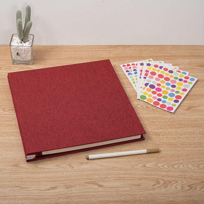 Large Photo Album Self Adhesive 4x6 5x7 6x8 8x10 Pictures Scrapbook Magnetic Album DIY Scrap Book 60 Sticky Pages Linen Cover DIY Photo Album with A Metallic Pen and DIY Accessories(Red) - Image 6