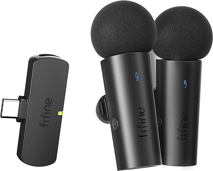 FIFINE M8 Wireless Lavalier System Dual Lapel Mic for Video Interview Vlog | 2 Microphones with Type C Receiver, Clear Sound for Android Phone Tablet Iphone15 Laptop YouTube by FIFINE