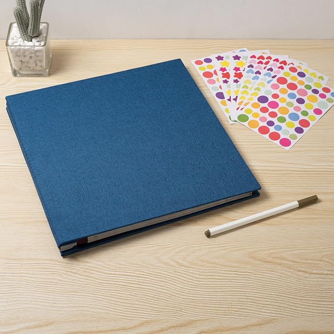 Photo Album Self Adhesive Scrapbook 3x5 4x6 5x7 6x8 Magnetic Album DIY Scrap Book 11x10.6 Inch 40 Black Sticky Pages Linen Cover DIY Photo Album(Blue) - Image 6